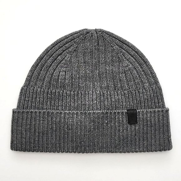 AllSaints Unisex Merino Wool Blend Knit Charcoal Grey Rib Mix Beanie Size OS - Picture 2 of 10